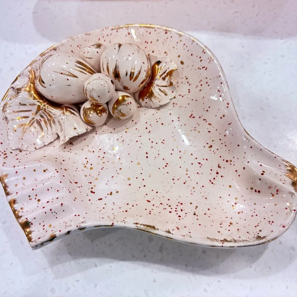 Gorgeous 2 Pc. Mid Century Boomerang Italian Pink Gold Ceramic Pottery Set